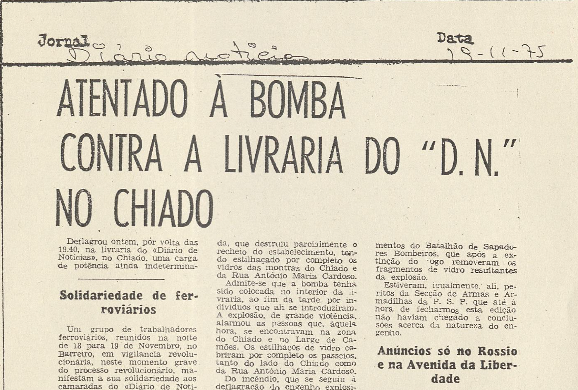 "Atentando à Bomba contra a Livraria do DN no Chiado"