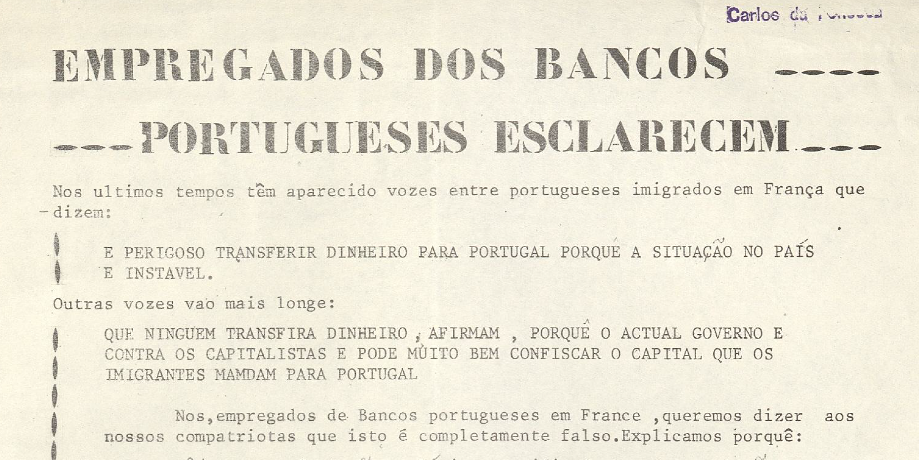 Empregados dos Bancos Portugueses esclarecem