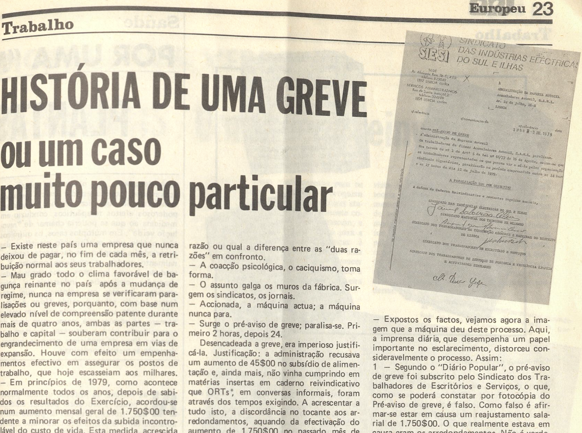 "História de uma greve ou um caso muito particular"