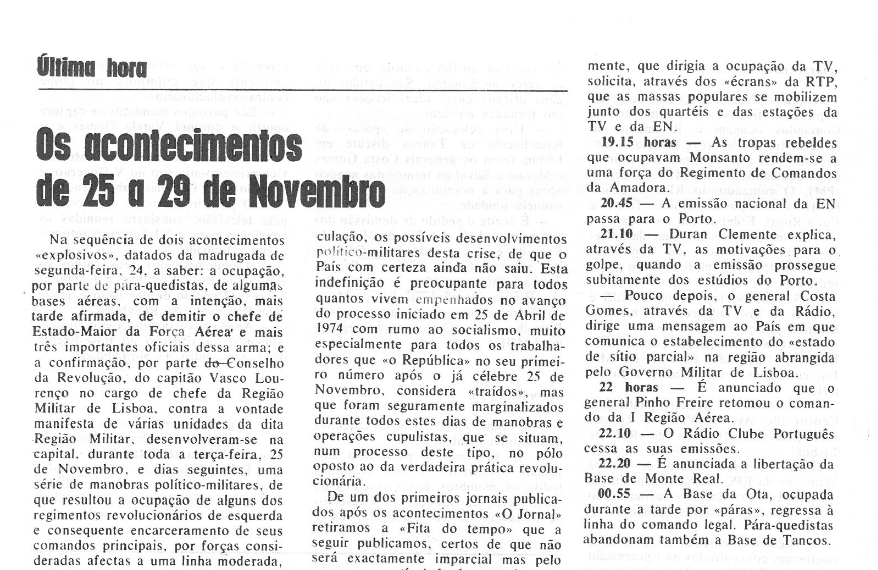 "Os acontecimentos de 25 a 29 de Novembro"