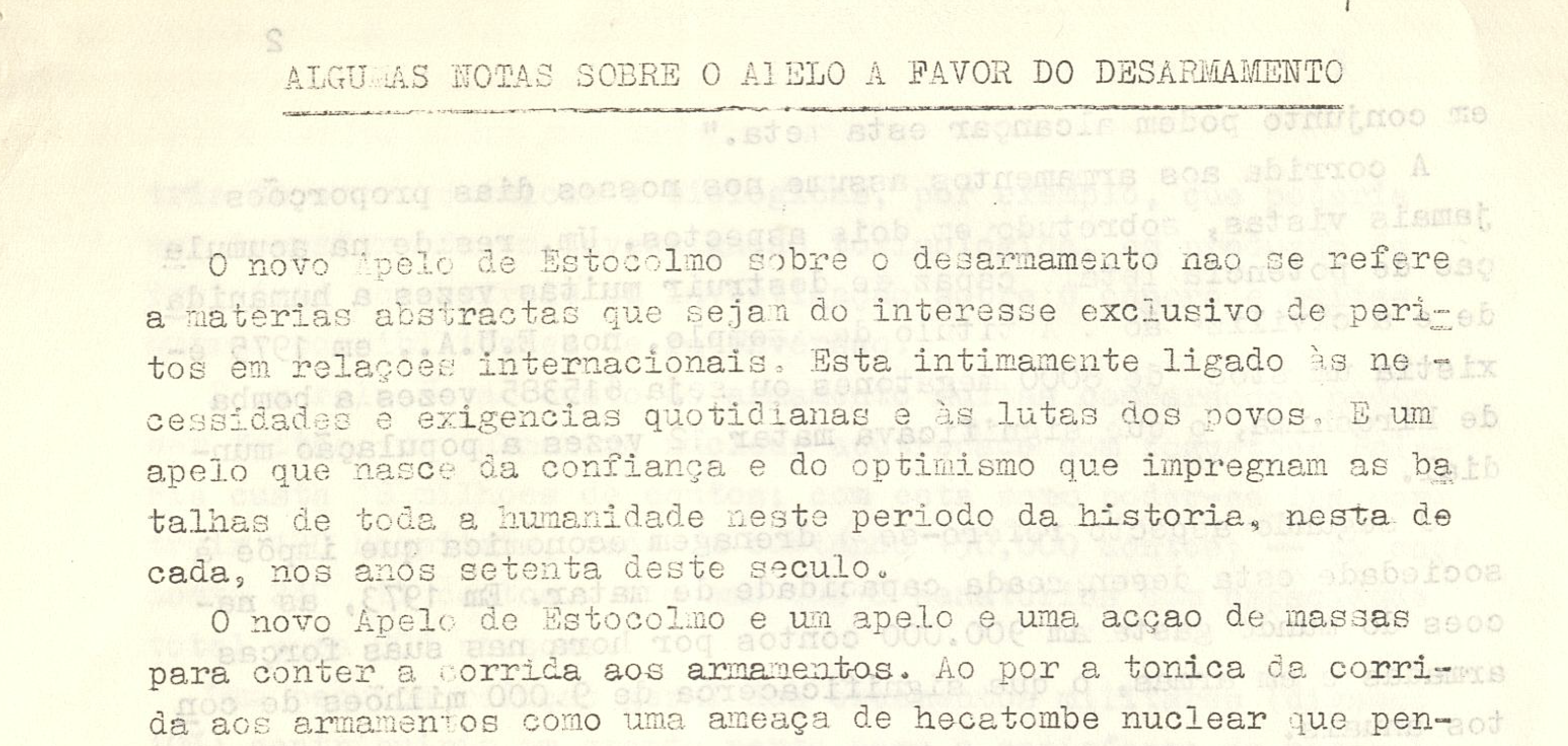 Algumas notas sobre o apelo a favor do desarmamento