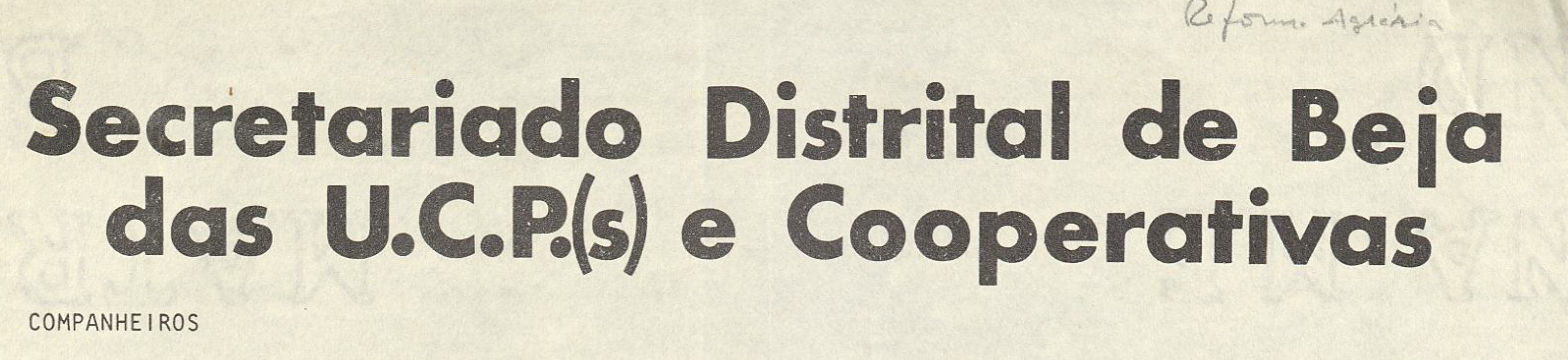 Secretariado Distrital das UCPS e Cooperativas de Beja 1977