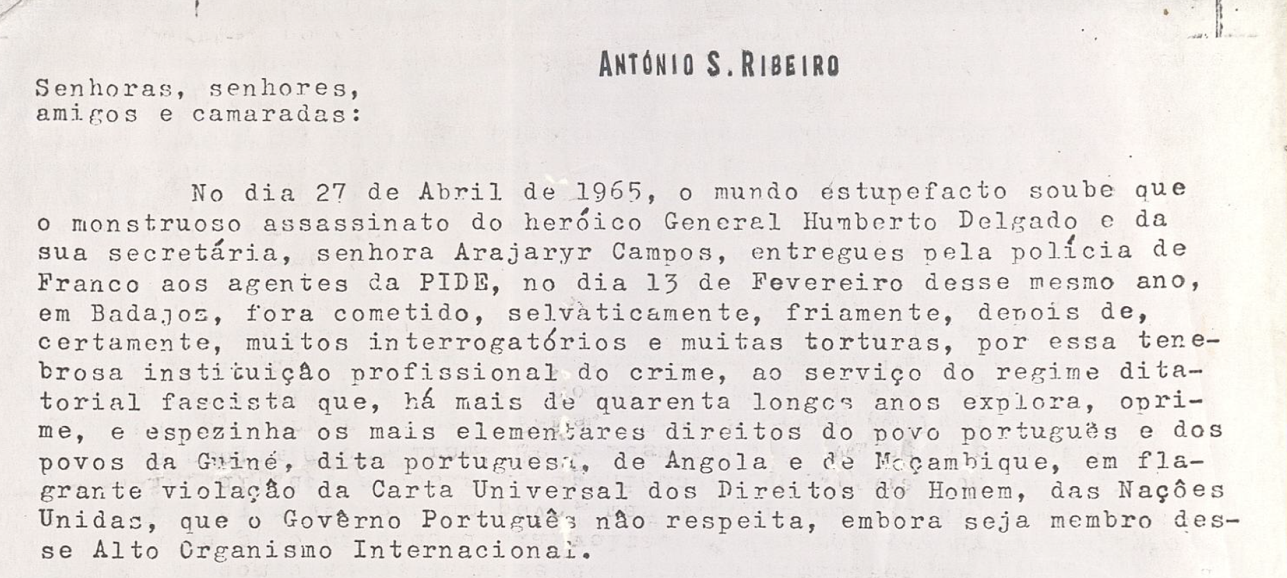 Documento de louvor a Humberto Delgado