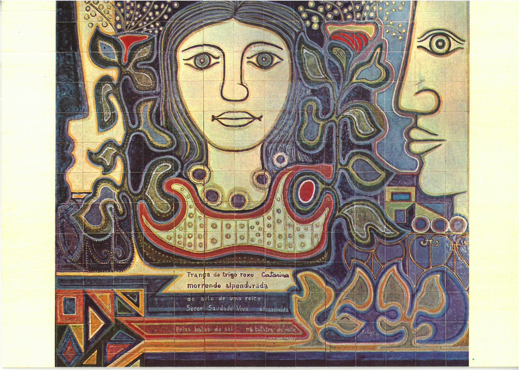 Homenagem a Catarina, 1974. Painel de Azulejos.  Postais de Arte Moderna Portuguesa. Série: O Povo na Arte Portuguesa.