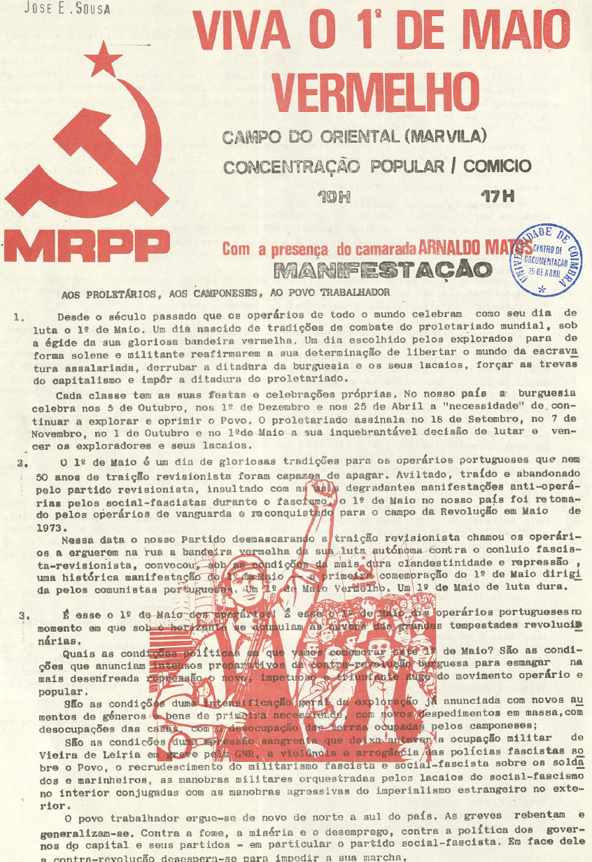 Viva o 1º  de Maio Vermelho (MRPP)