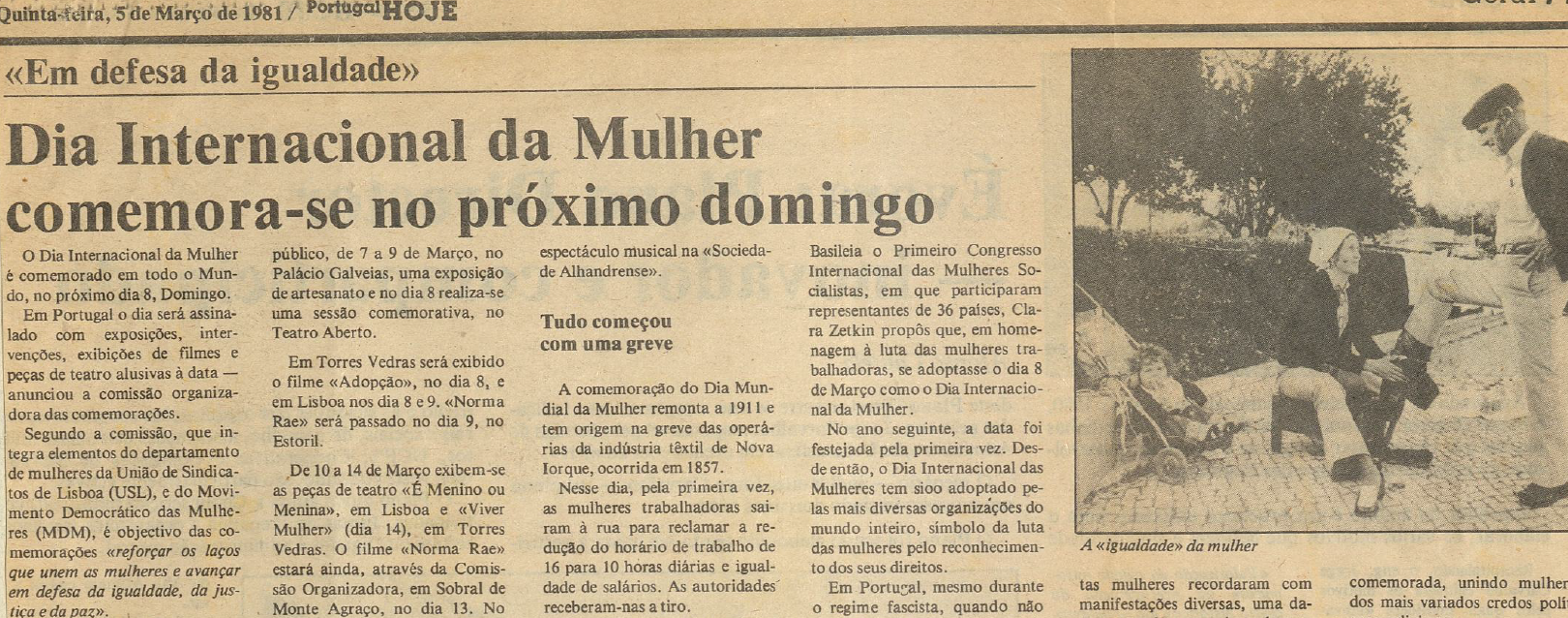 "Dia Internacional da Mulher comemora-se no próximo Domingo"