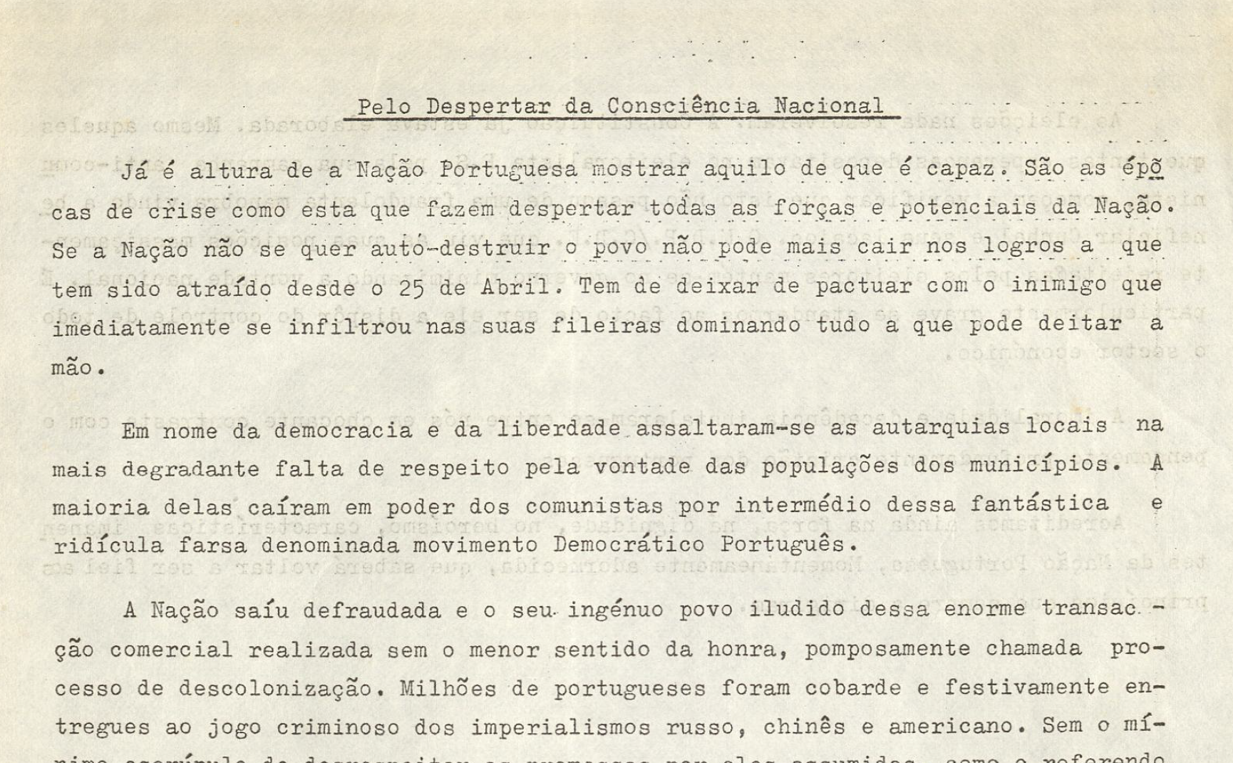 Pelo despertar da consciência nacional