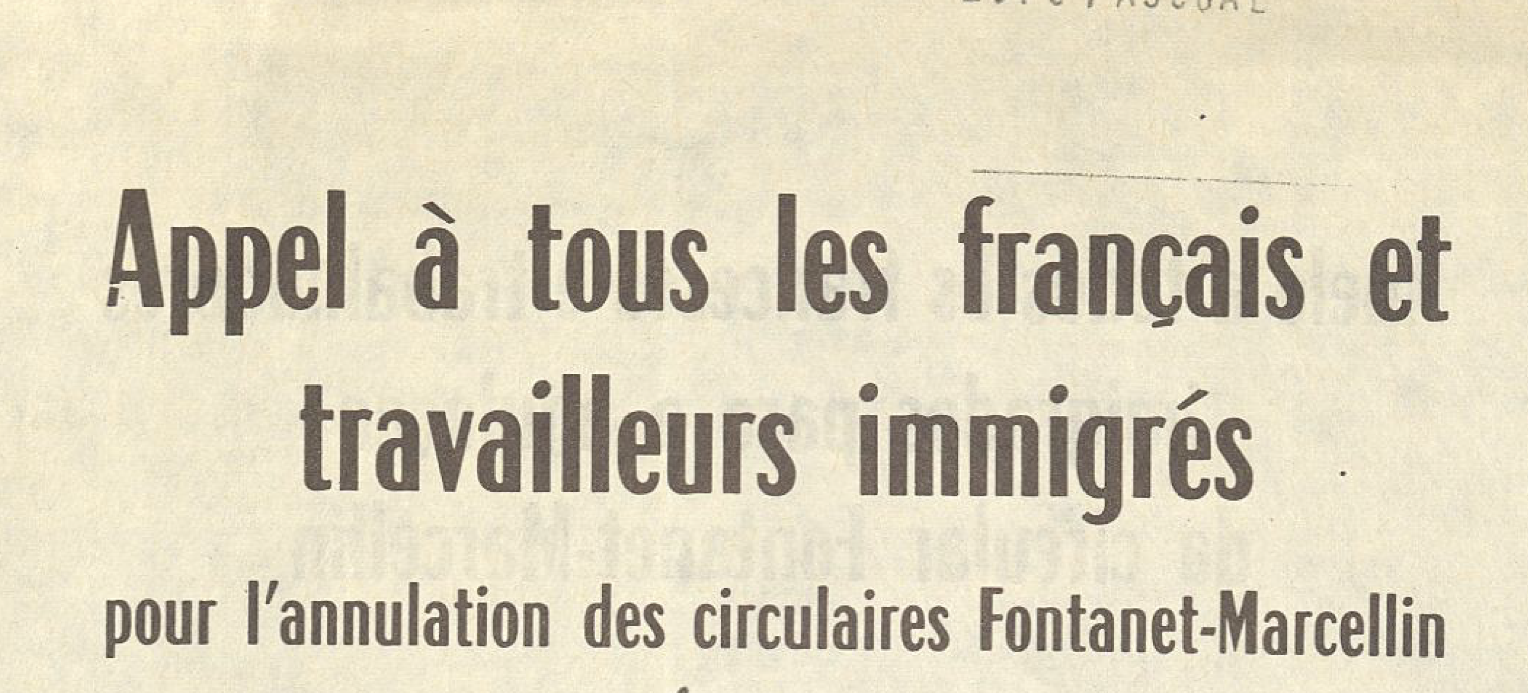 Apelo a todos os franceses e trabalhadores imigrados para a anulação da circular Fontanet-Marcellin