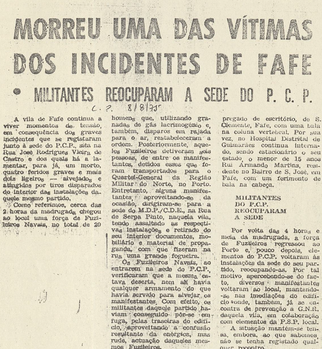 "Morreu uma das vítimas dos incidentes em Fafe"