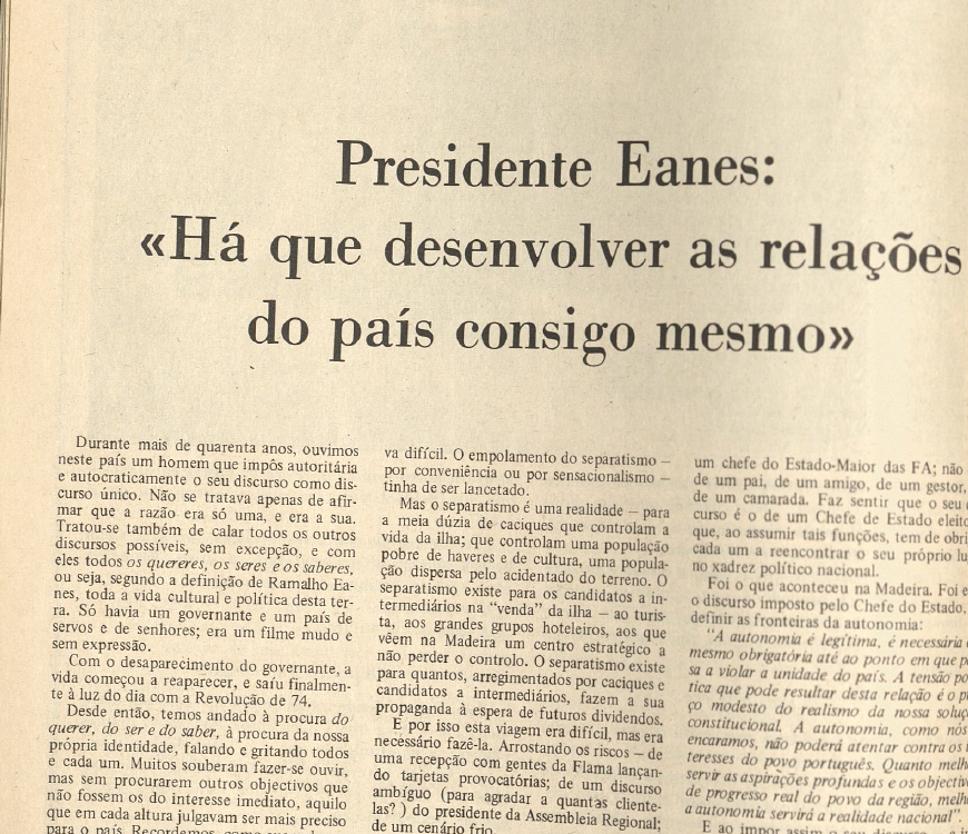 Presidente Eanes - "Há que desenvolver as relações do país consigo mesmo" Opção 7 a 13 de julho de 1977 nº 63