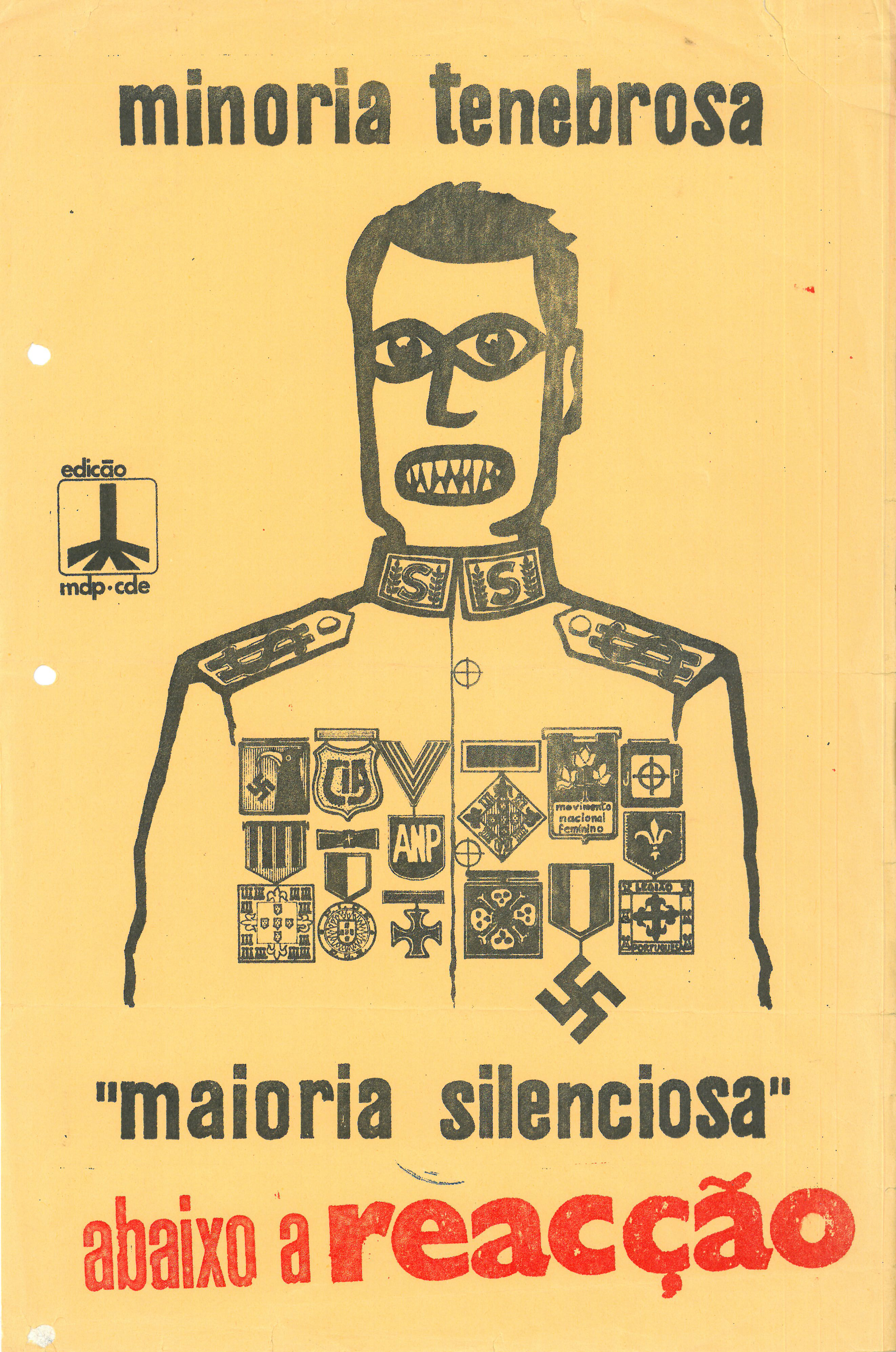 Cartaz do Movimento Democrático Português/Comissão Democrática Eleitoral (MDP/CDE) contra a Maioria Silenciosa (setembro de 1974)