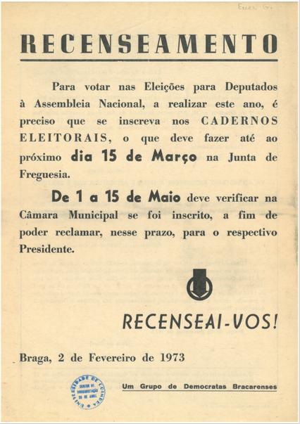 Eleições de 1973: "Recenseamento"