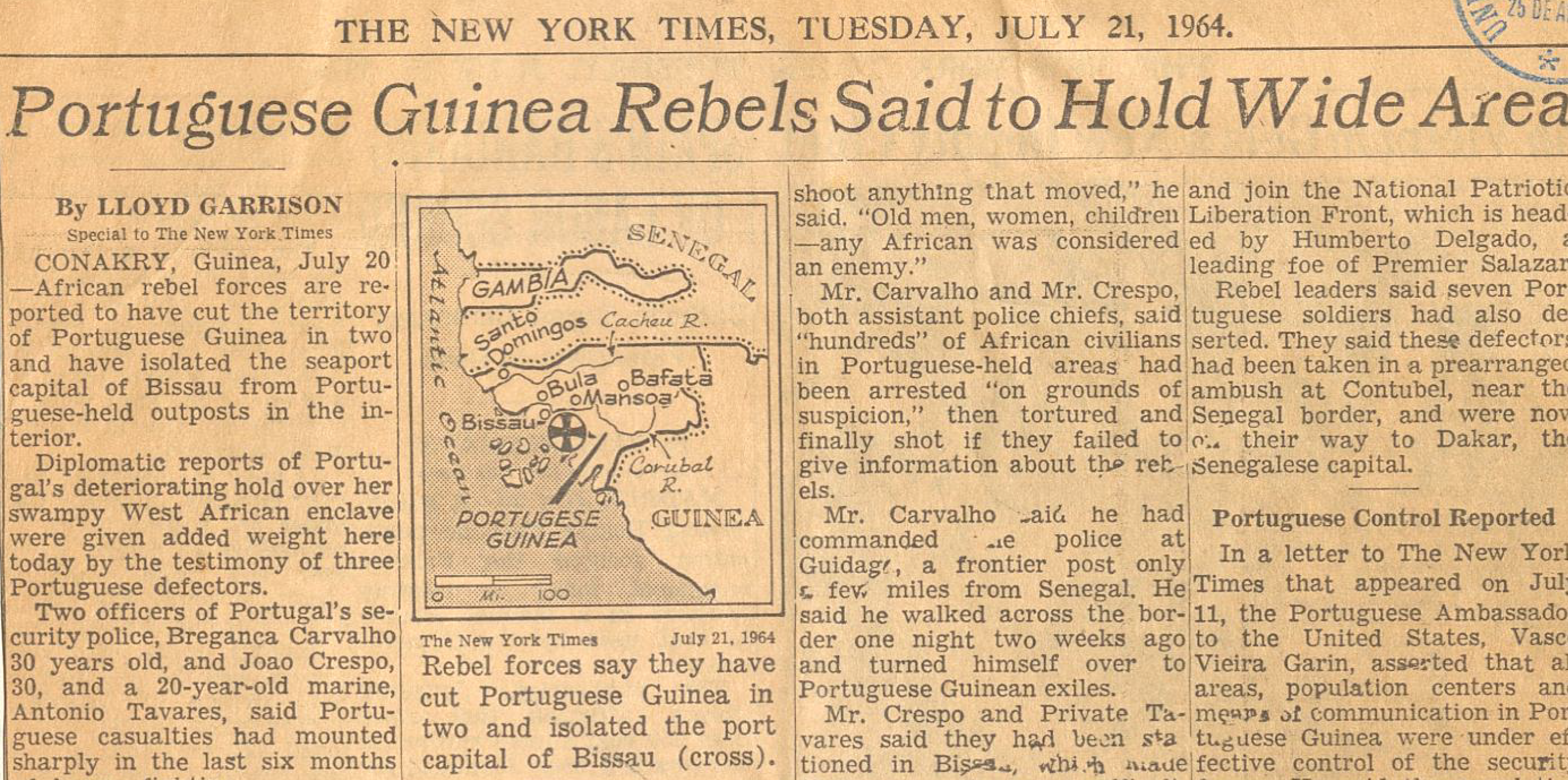"Portuguese Guinea Rebels said to hold wide area"