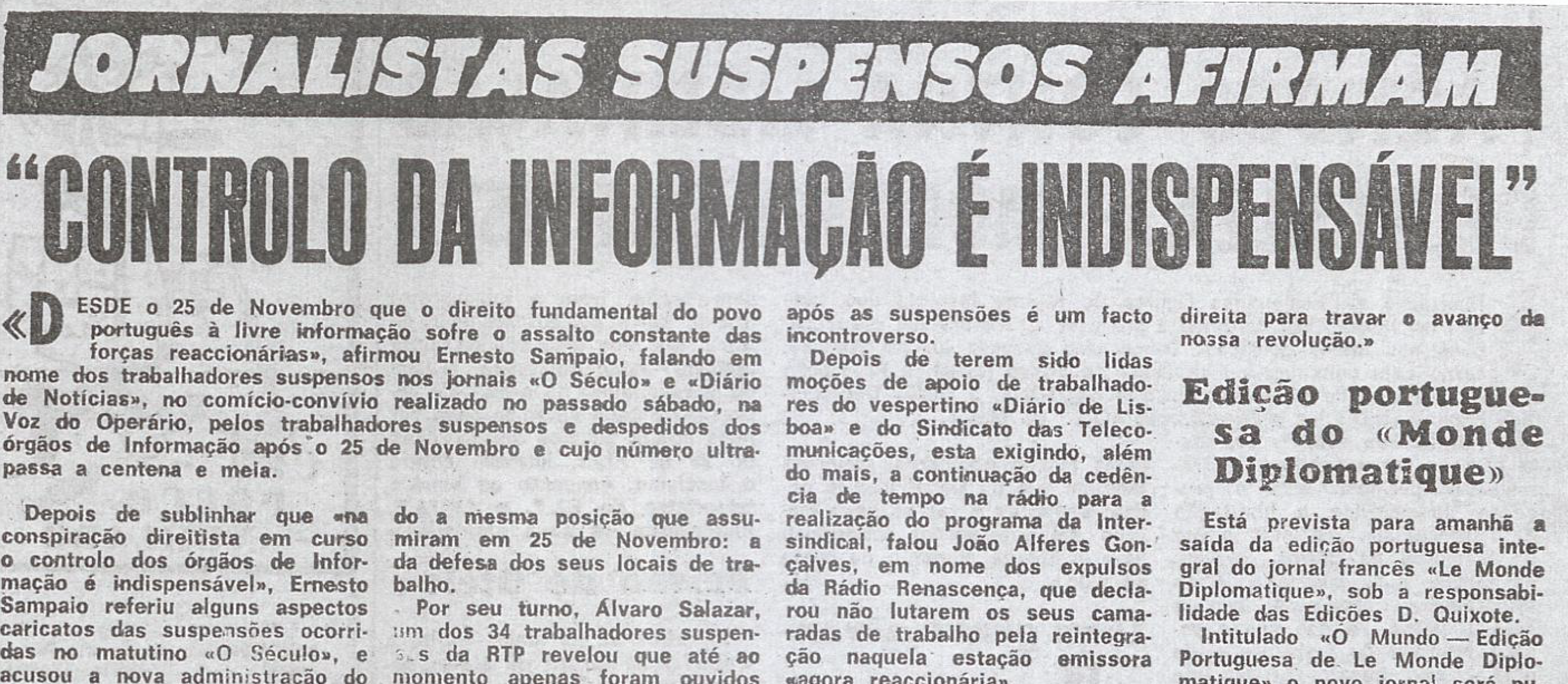 "Jornalistas suspensos afirmam controlo da informação é indespensável"