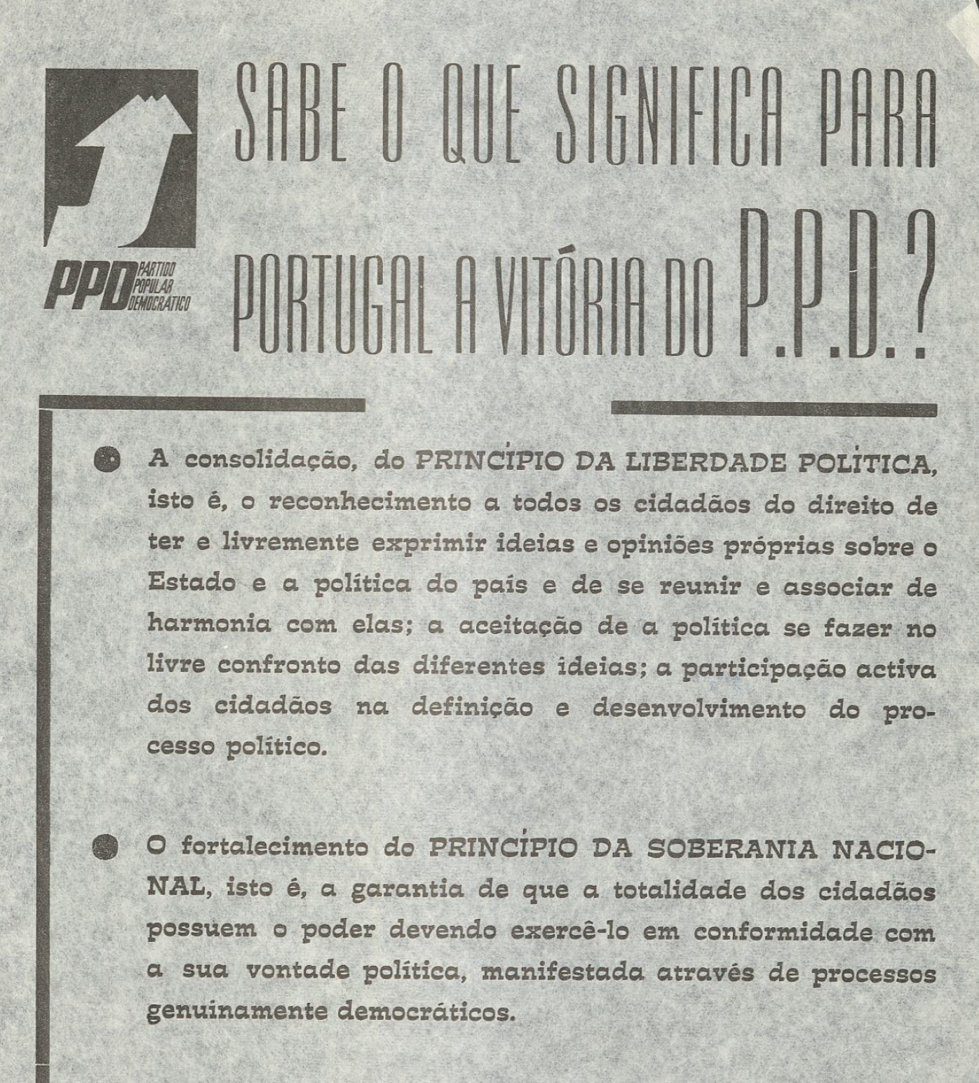 Sobre o que significa para Portugal a vitória do PPD?