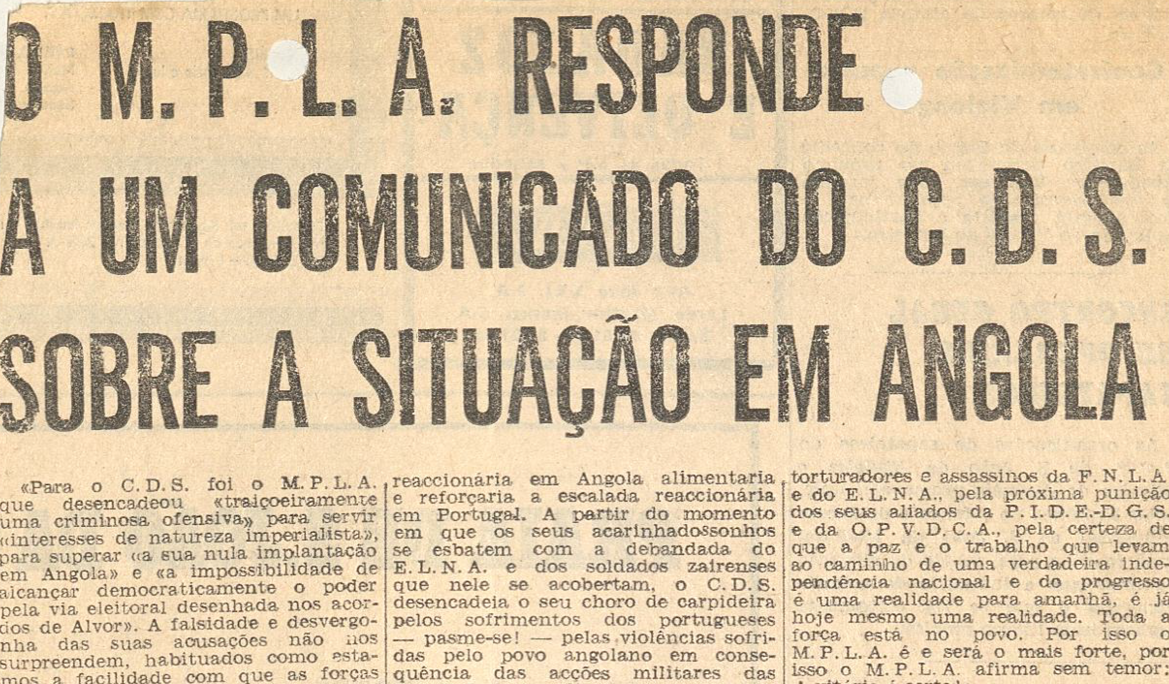 "MPLA responde a uma comunicado do CDS sobre a situação em Angola"