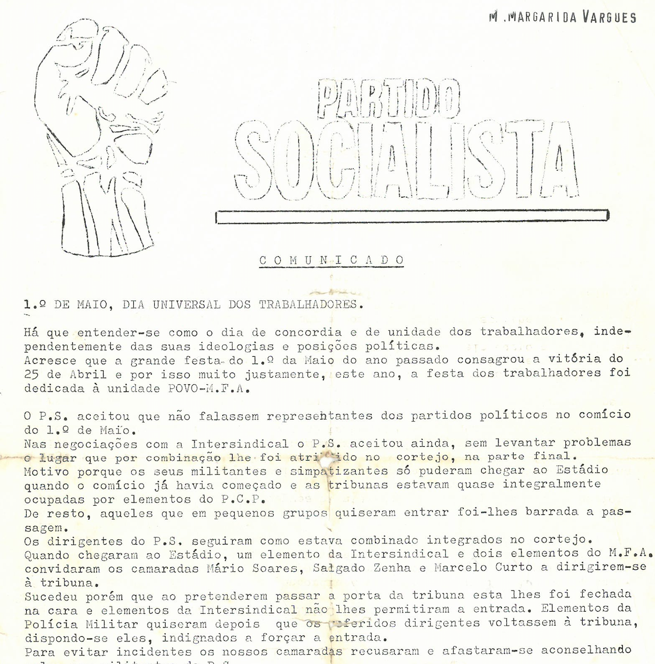 Partido Socialista (PS), "1.º de Maio: Dia universal dos trabalhadores" (1975)