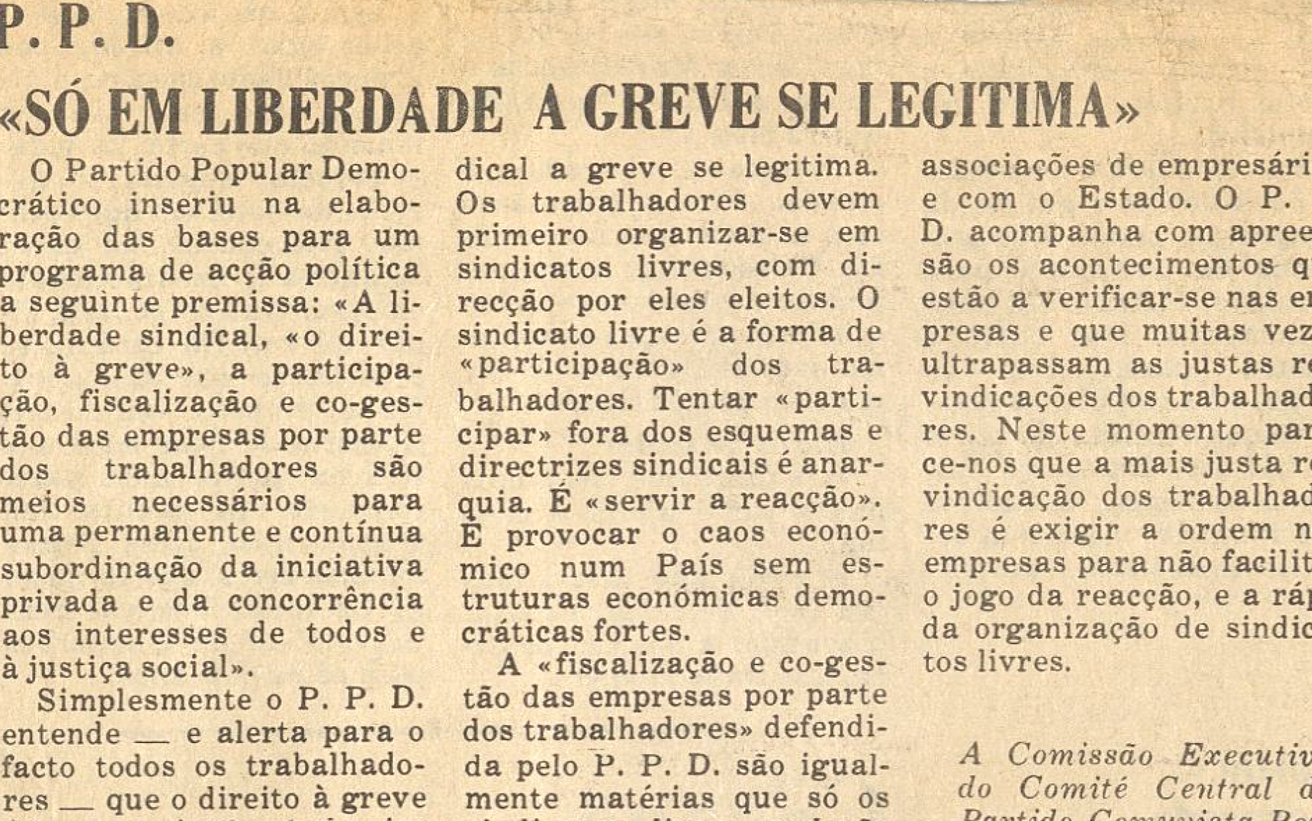 "PPD Só em Liberdade a greve se legitima"