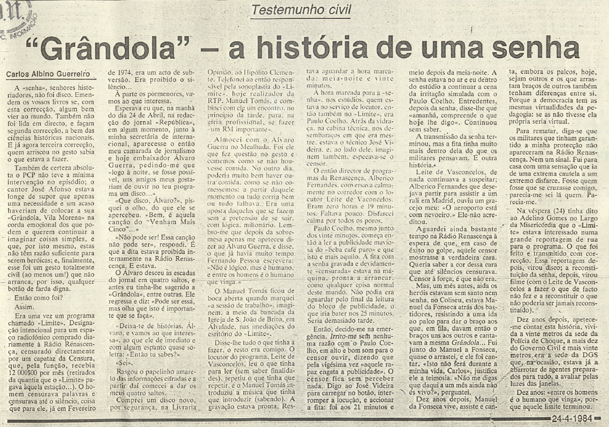 "Grândola - a história de uma senha"