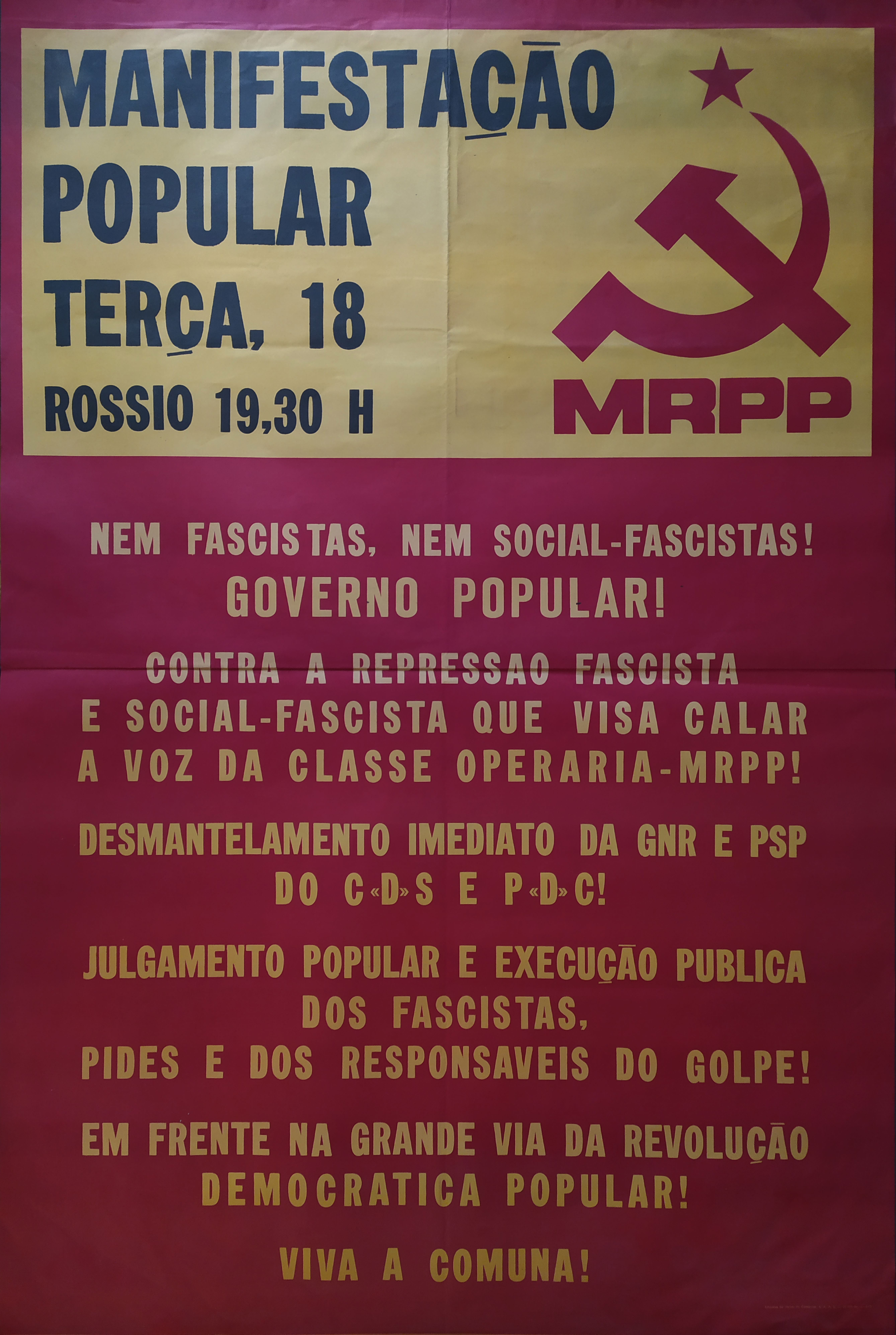 Cartaz do Movimento Revolucionário do Partido do Proletariado (MRPP)