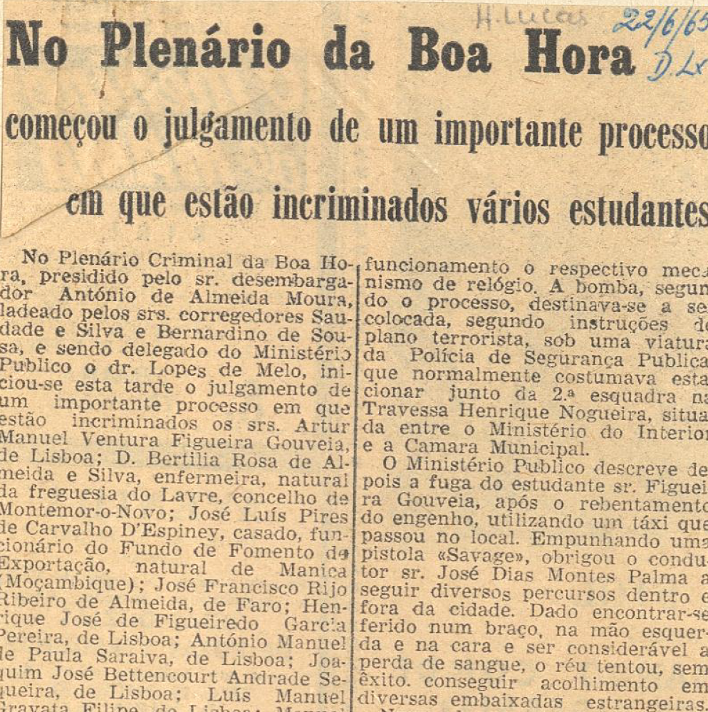 "No Plenário da Boa Hora começou o julgamento de um importante processo em que estão incriminados vários estudantes"