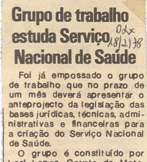 "Grupo de trabalho estudo Serviço Nacional de Saúde"