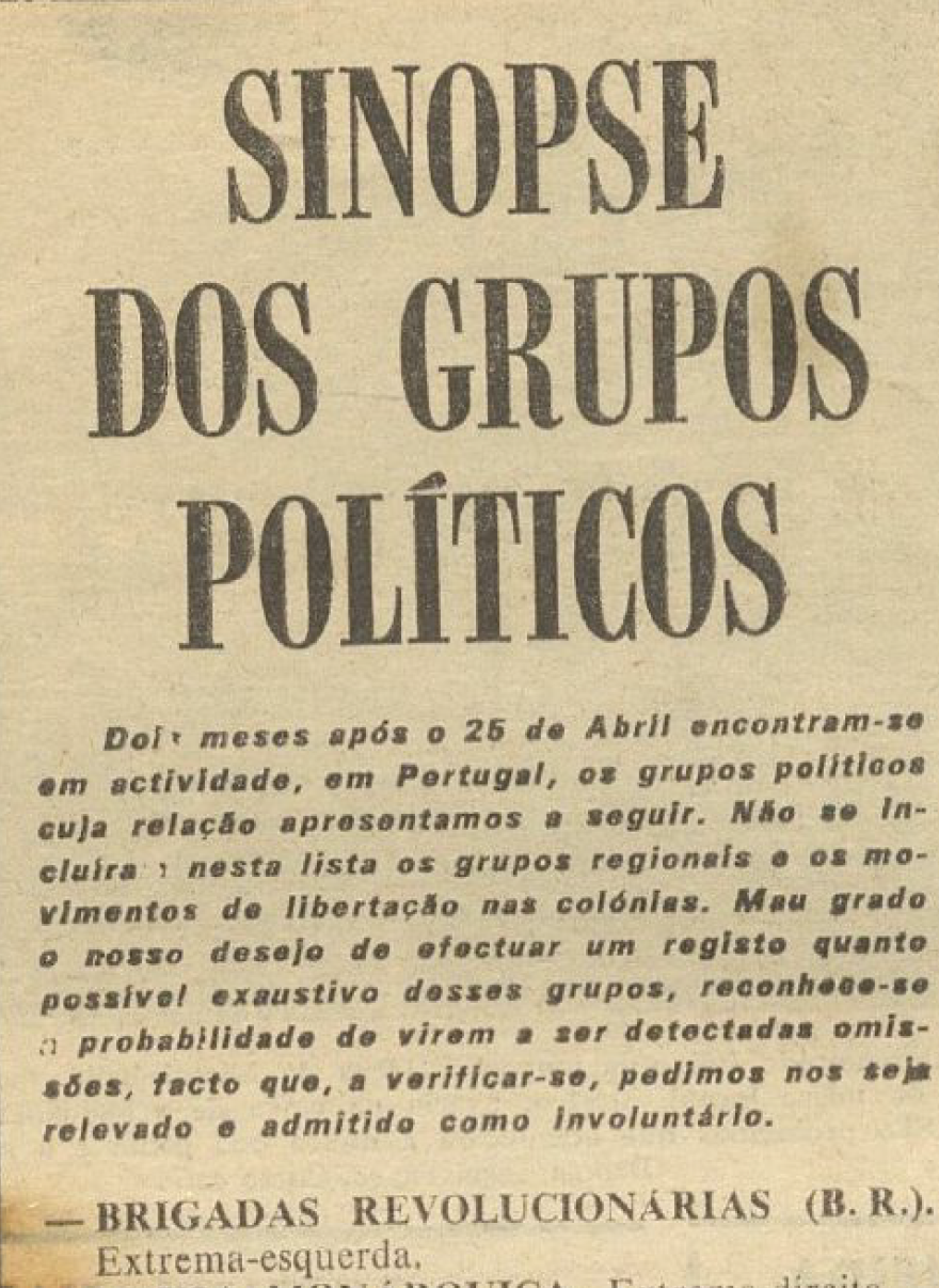 "Sinopse dos grupos políticos"