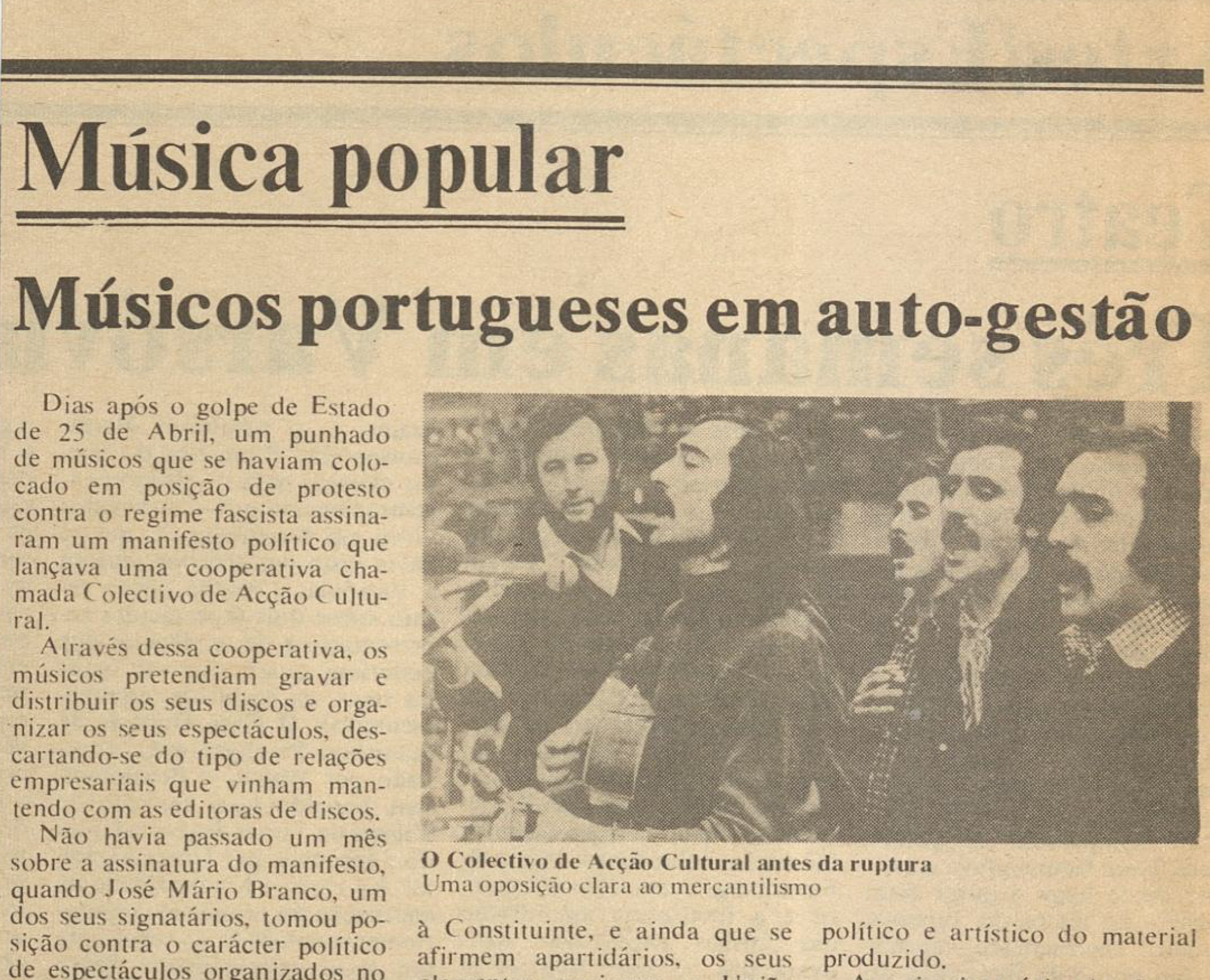 "Música popular Músicos portugueses em auto-gestão"