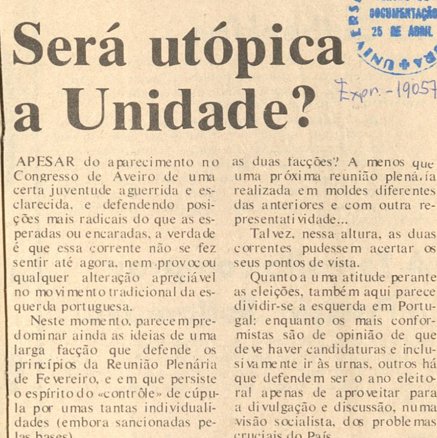 "Será utópica a unidade?"