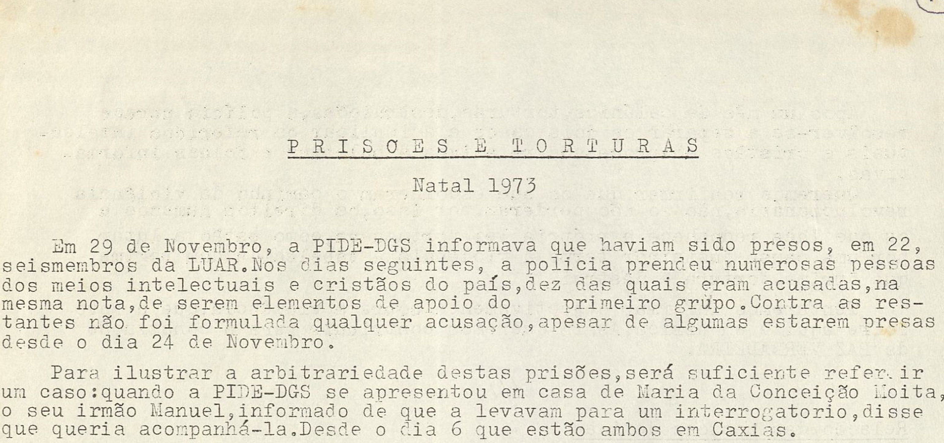 Prisões e Torturas -  Natal de 1973