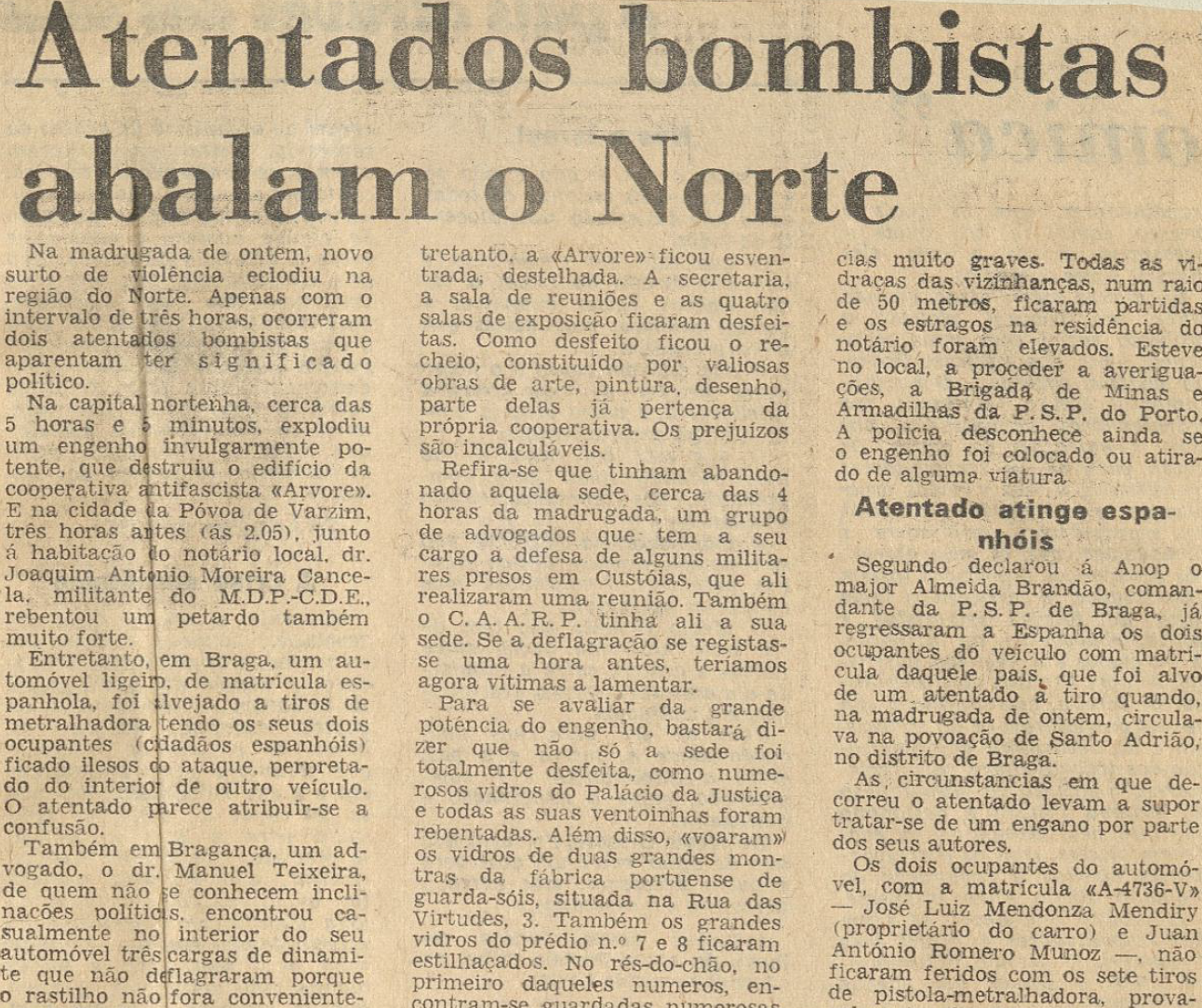 "Atentados bombistas abalam o Norte"