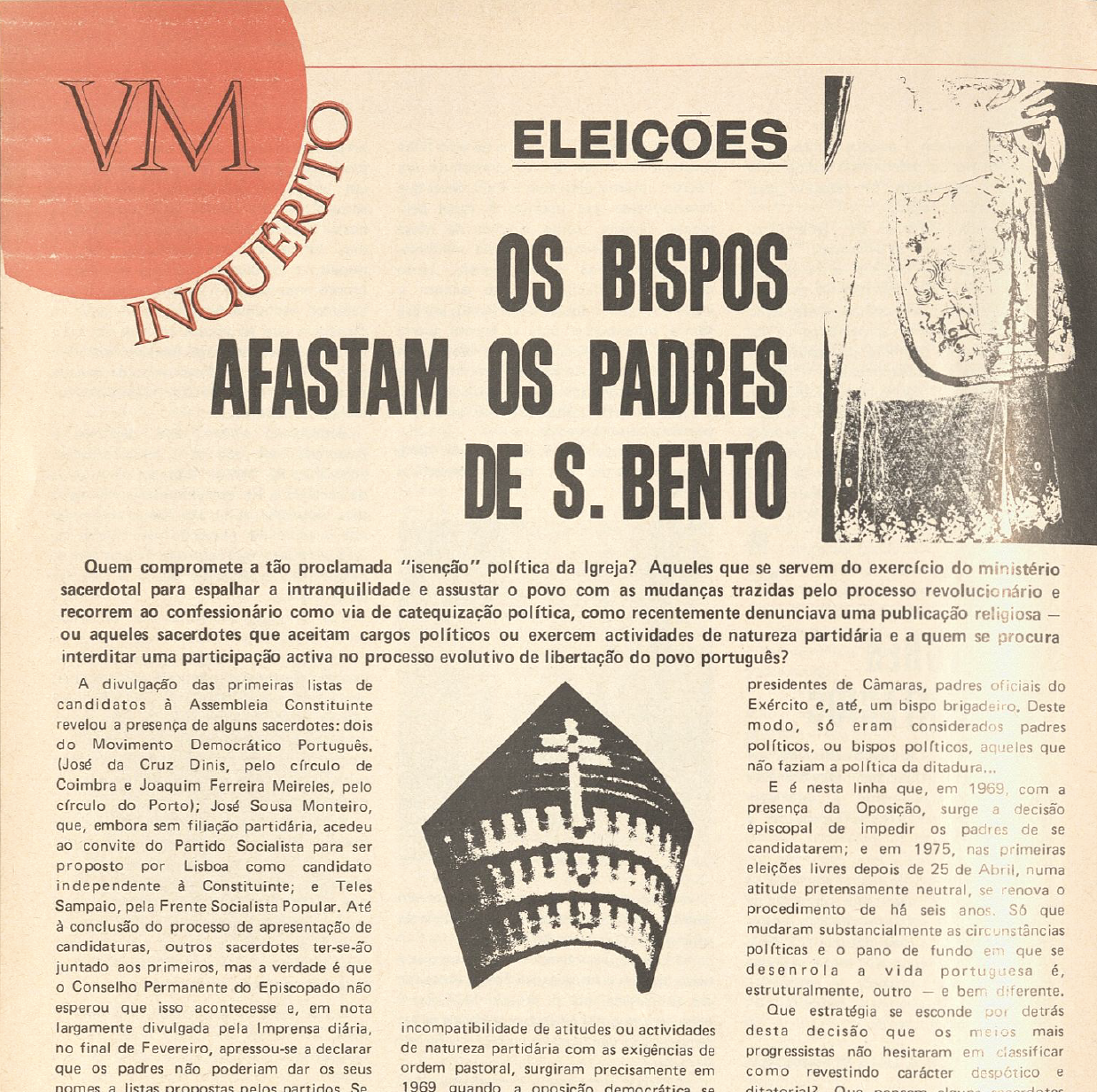 "Eleições  - Os Bispos afastam os padres e S. Bento"