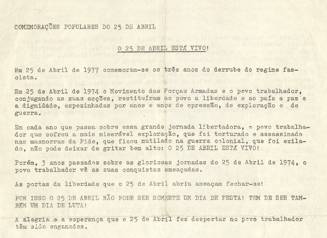 Comemorações populares do 25 de Abril "o 25 de abril esta vivo"