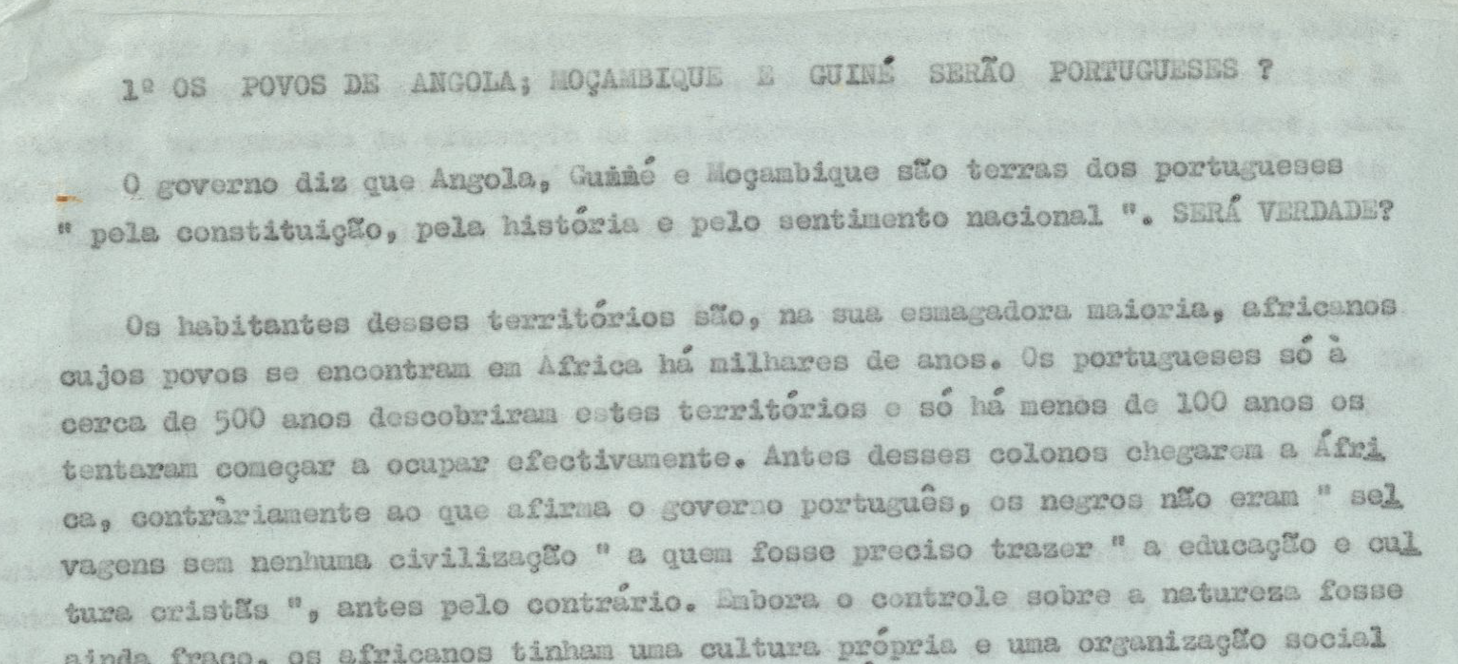 Os povos de Angola, Moçambique e Guiné serão portugueses?