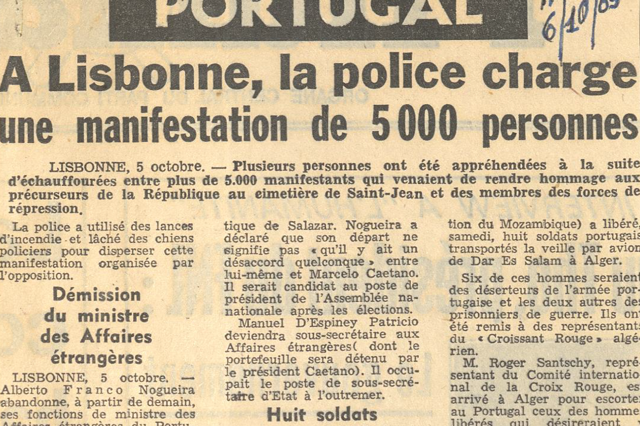 "A Lisbonne, la police charge une Manifestation de 5000 personnes"