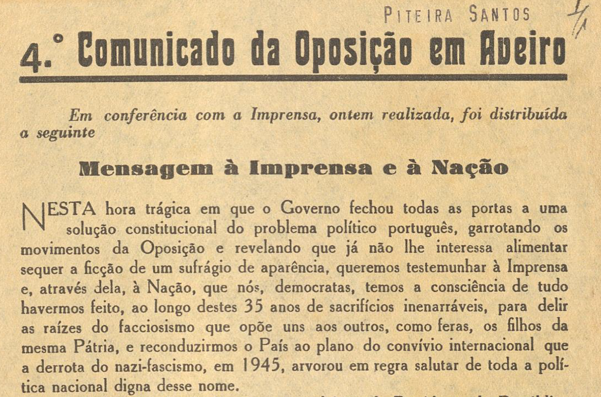 4º comunicado da Oposição em Aveiro (1961)