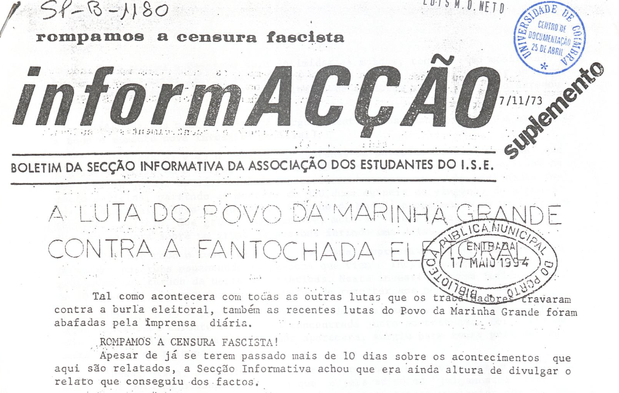 "A luta do povo da Marinha Grande contra a fantochada eleitoral"