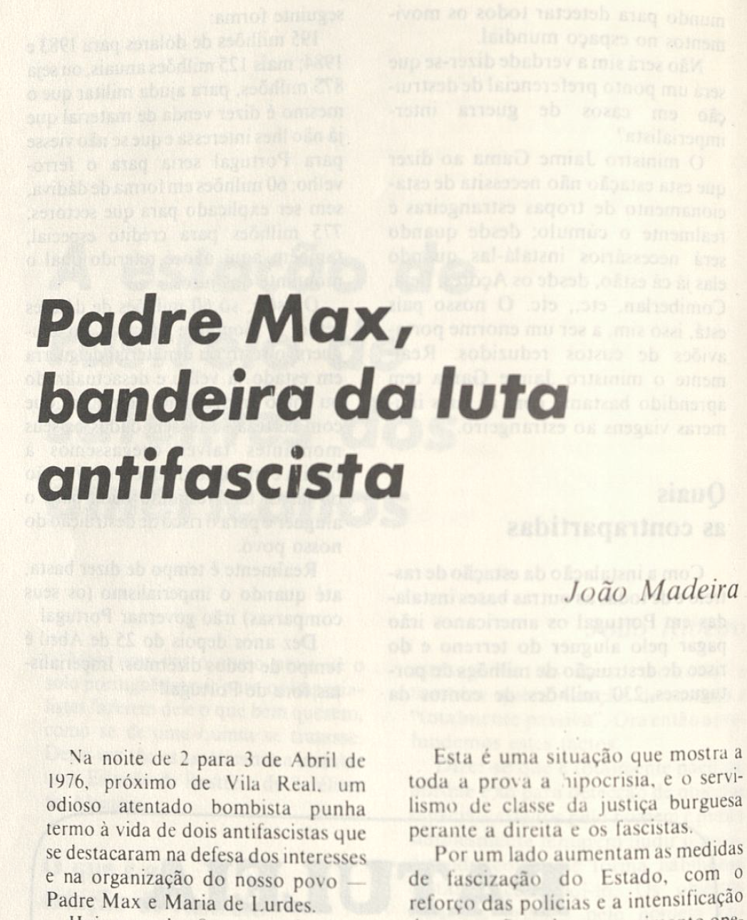"Padre Max, Bandeira da luta Antifascista"