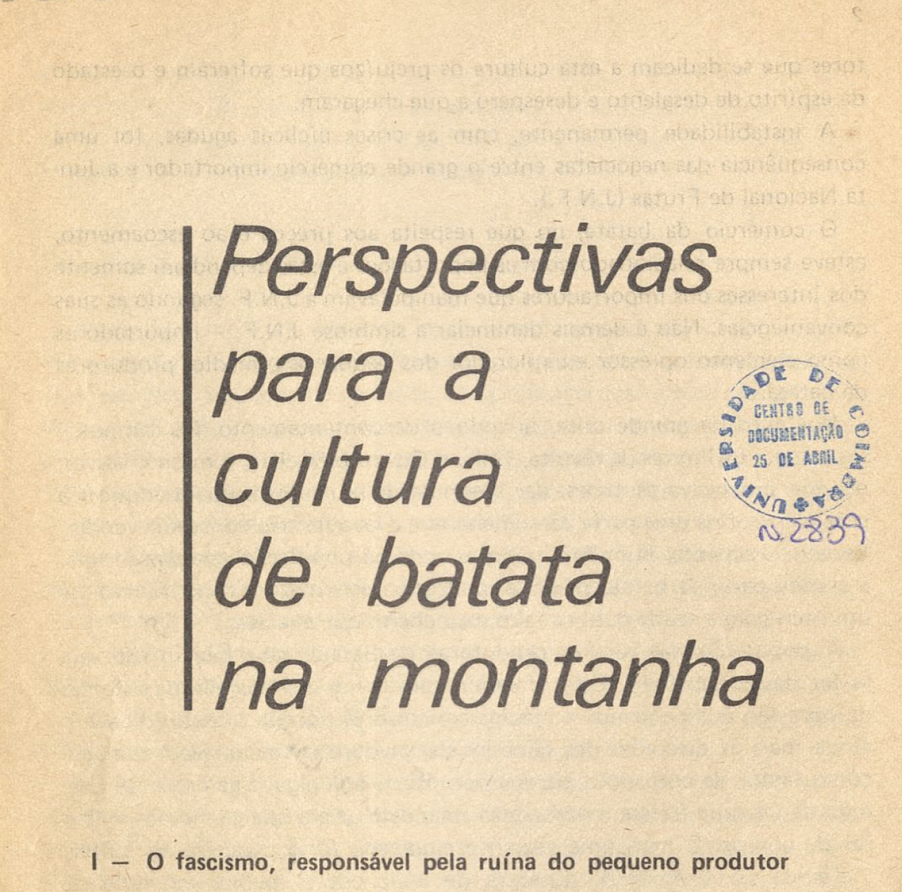 Perspectivas para a cultura de batata na Montanha