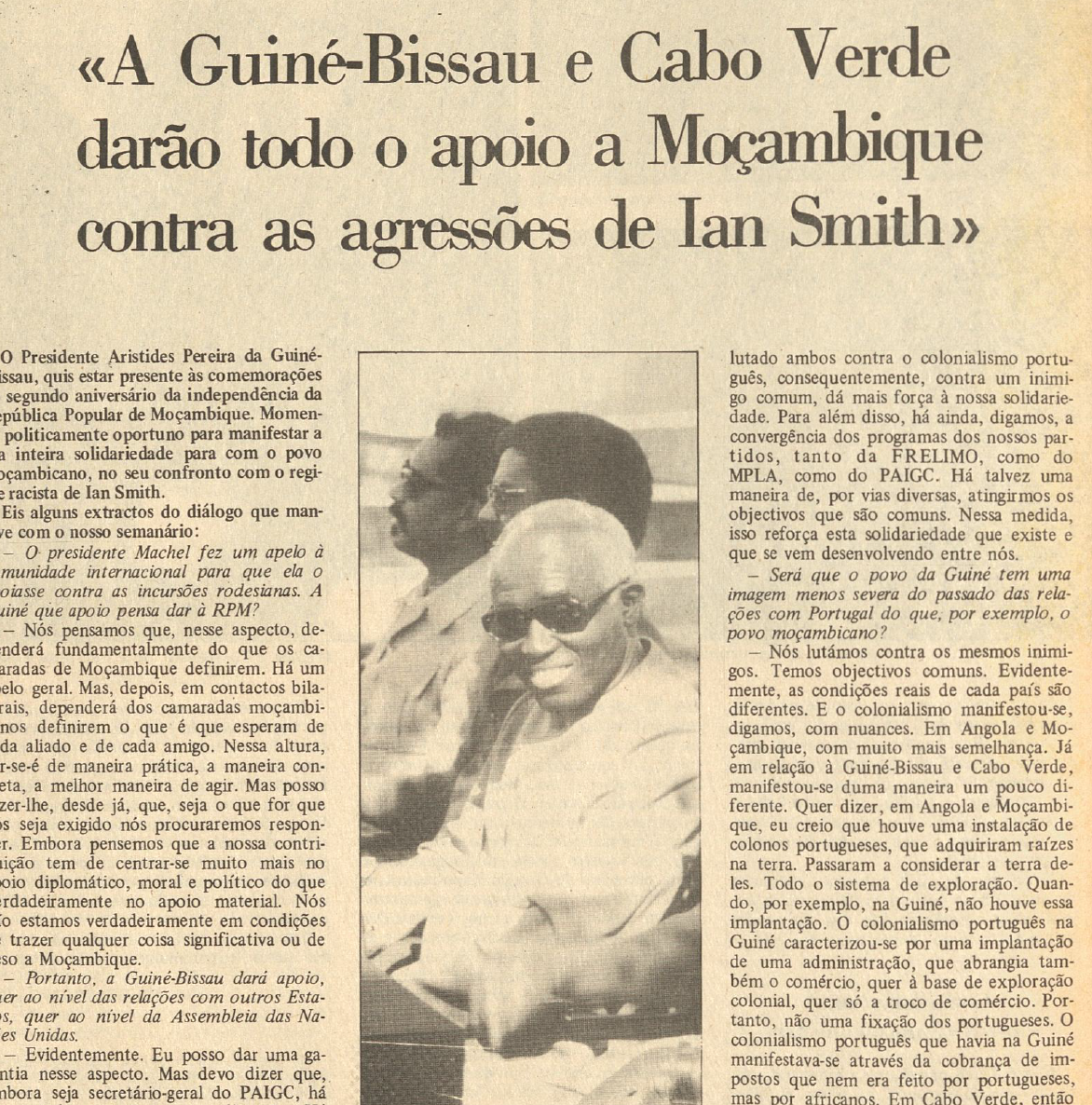 "A Guiné-Bissau e Cabo Verde darão todo o apoio a Moçambique contra as agressões de Ian Smith"