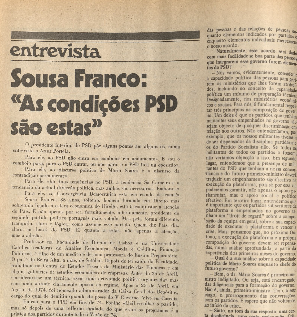 "Sousa Franco As condições no PSD são estas"