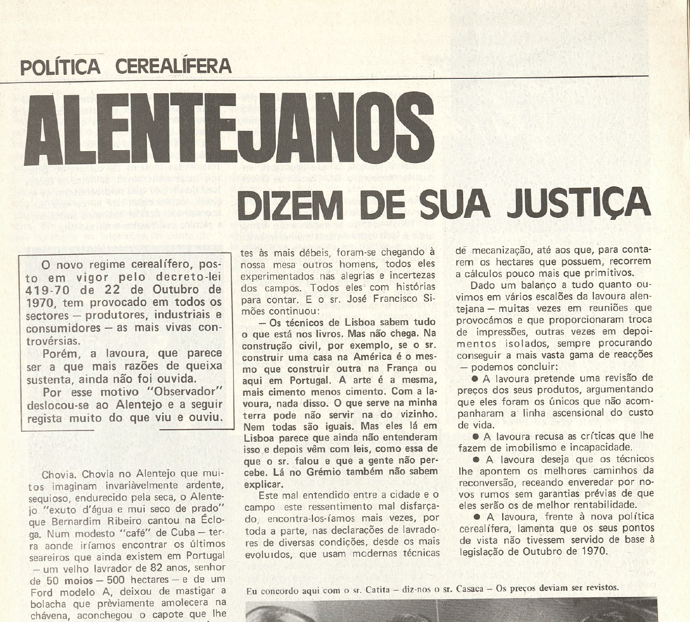 "Política Cerealifera - Os alentejanos dizem de sua justiça"