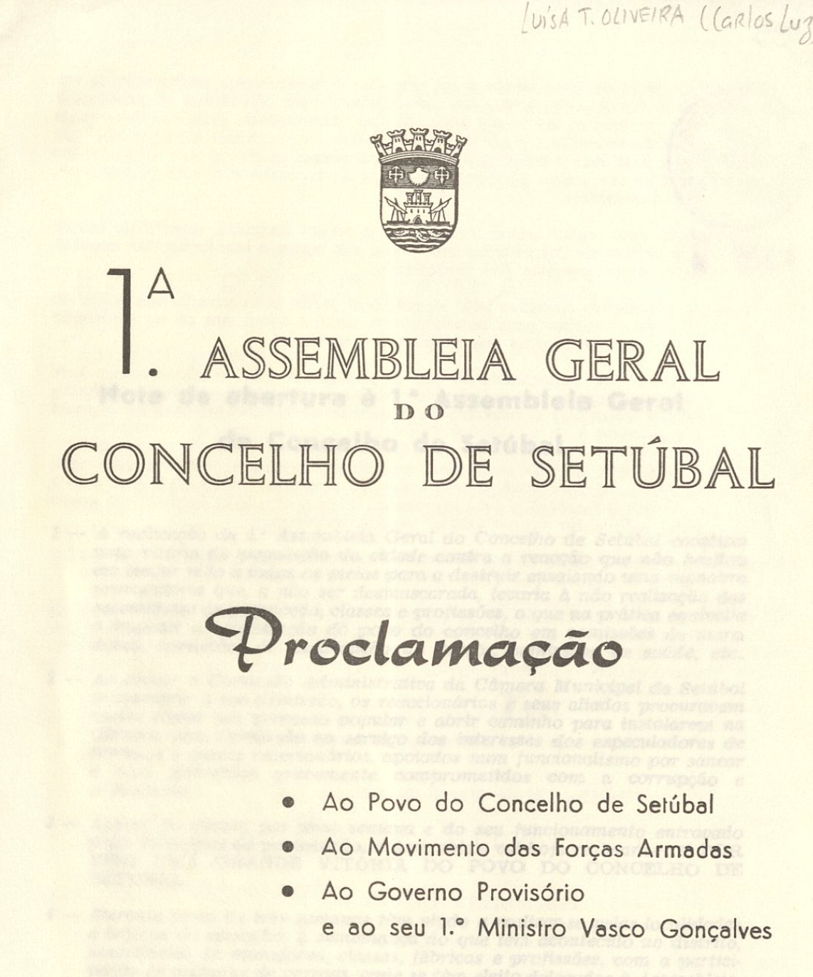 1ª Assembleia Geral do Concelho de Setúbal
