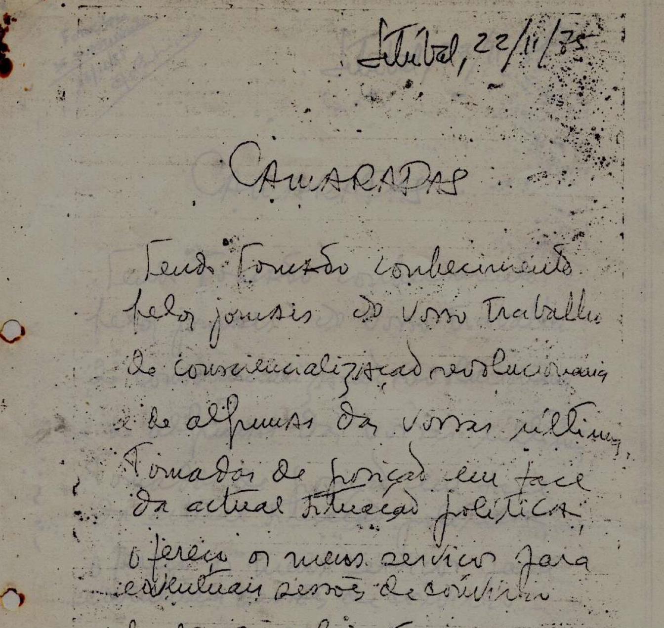 Carta de José Afonso aos militares revoltosos da Base Aérea de Tancos