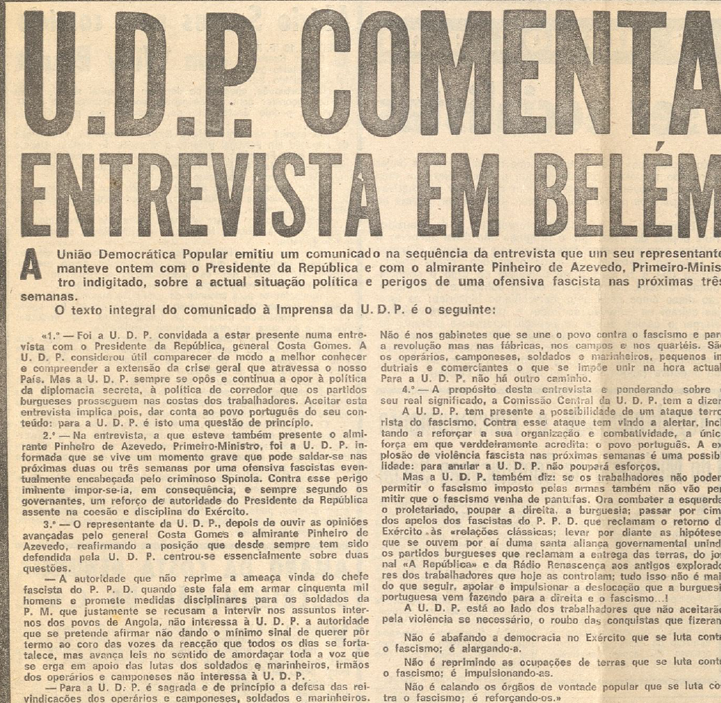 "UDP comenta entrevista em Belém"