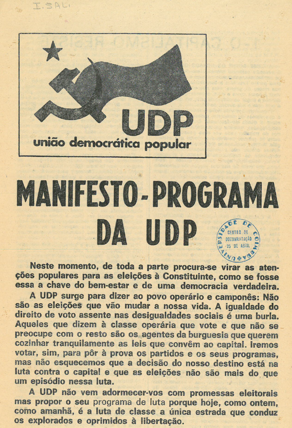 Manifesto-Programa da UDP