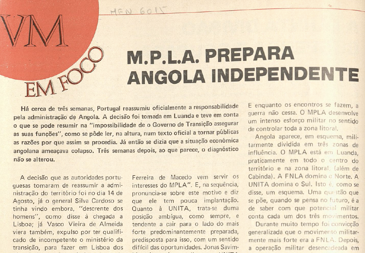 "MPLA prepara angola independente"