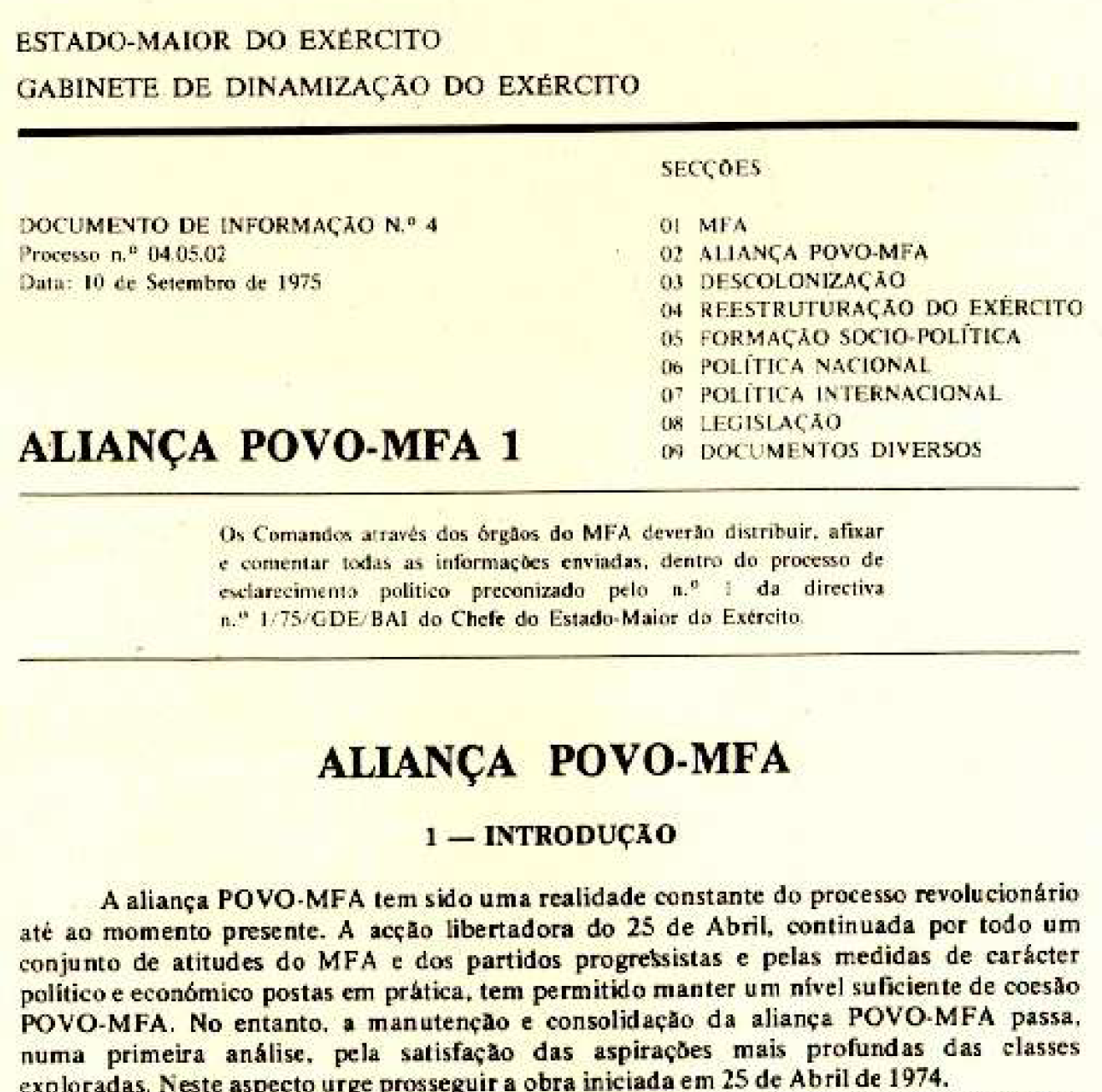 Documento Aliança Povo/MFA