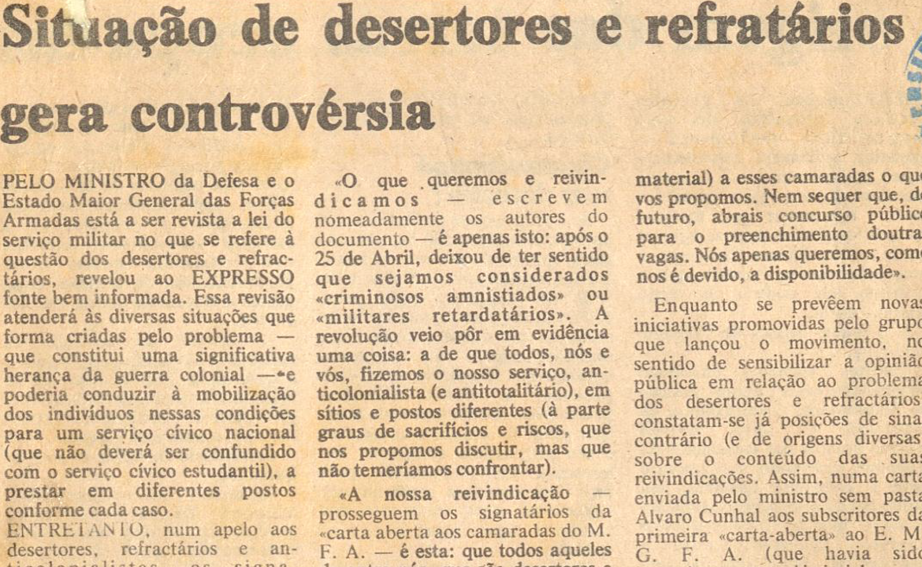 "Situação de desertores e refratários gera controvérsia"