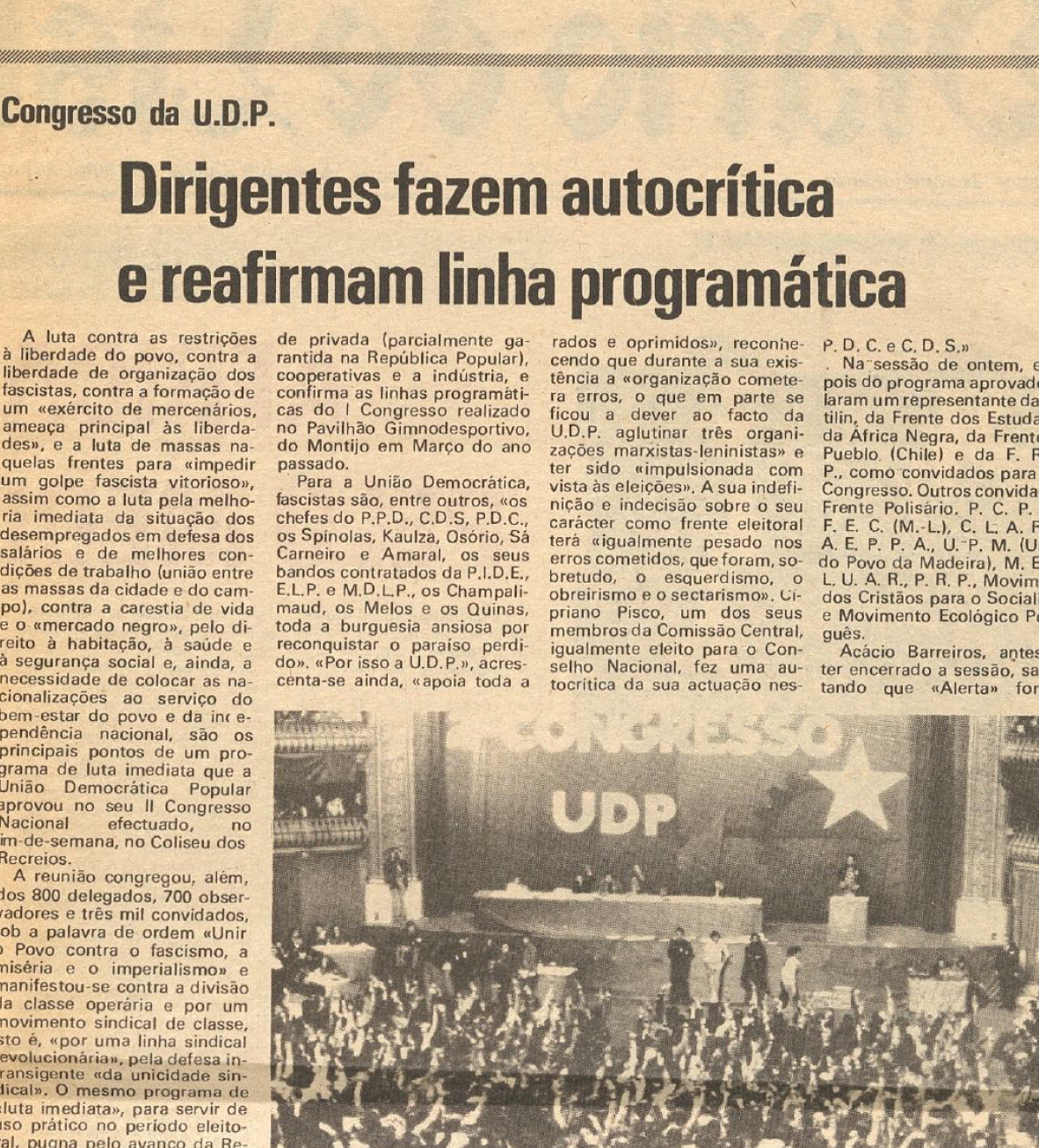 "Congresso da UDP -   Dirigentes fazem autocrítica e reafirmam linha programática"